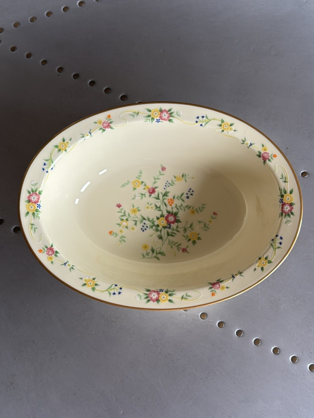 Noritake Japan Cream Floral Ceramic Serving Bowl with Gold Trim